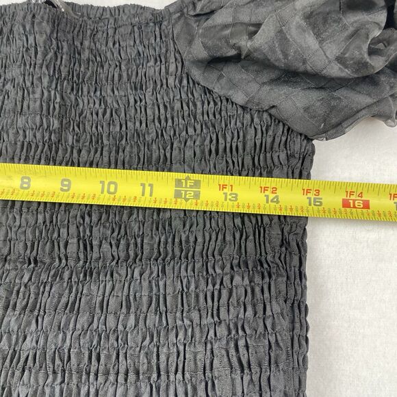 NWTPretty Garden Puff Sleeve Smocked Tiered Dress Sheer Midi Black Cottagecore-L - Picture 6 of 13